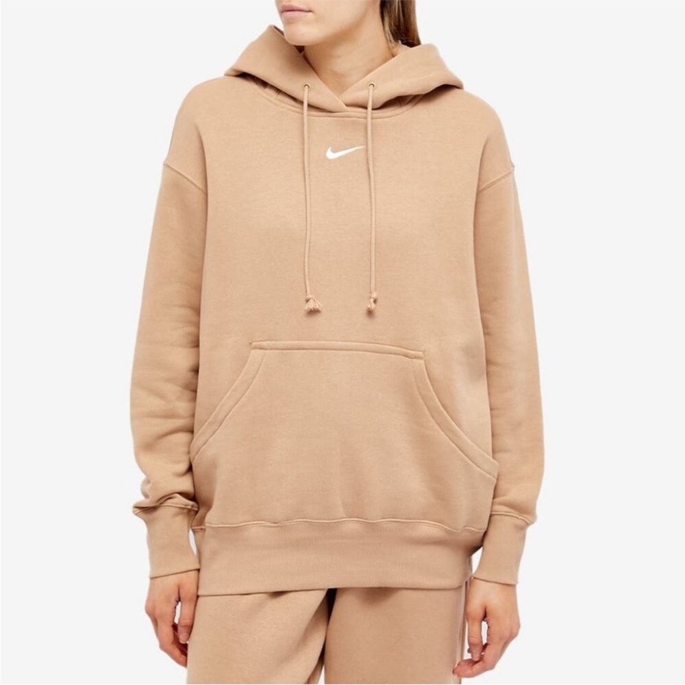 Nike Women's Beige/Tan Phoenix Oversized Pullover Hoodie with White Swoosh